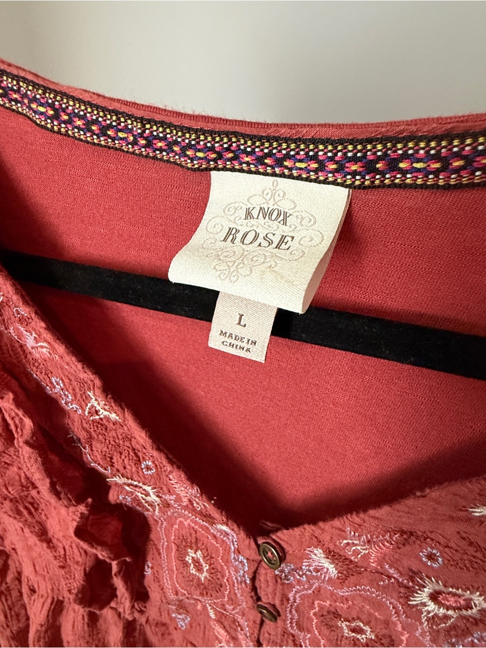 Knox Rose Coral Embroidered Ruffle Sleeve Peplum Top - Picture 3 of 11